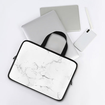 White Grunge Marble Print Laptop Sleeve With Handle