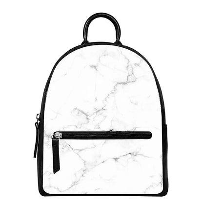 White Grunge Marble Print Leather Backpack
