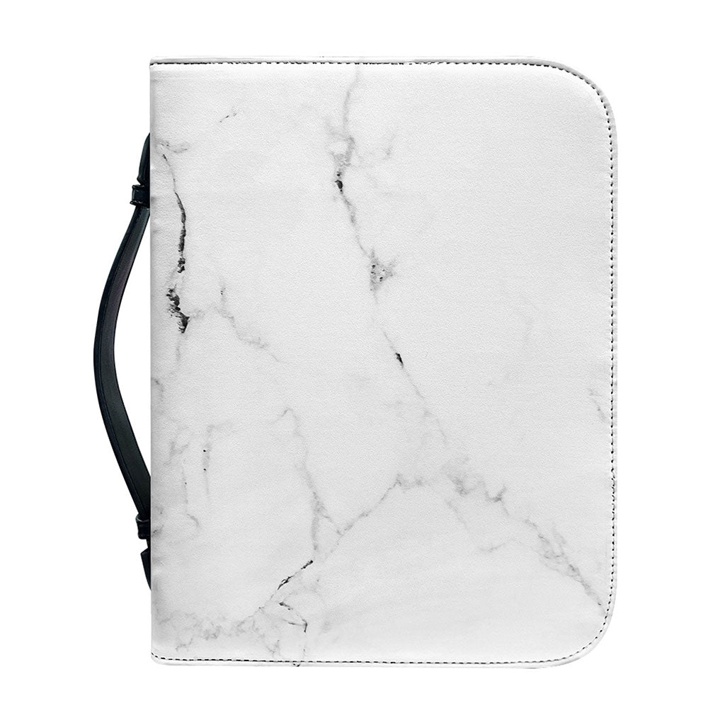 White Grunge Marble Print Leather Bible Cover