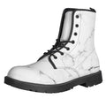 White Grunge Marble Print Lace-Up Boots