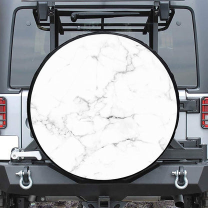 White Grunge Marble Print Leather Spare Tire Cover