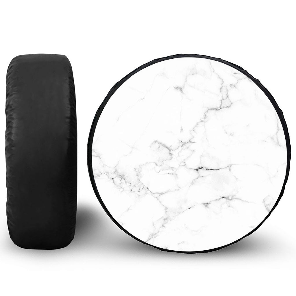 White Grunge Marble Print Leather Spare Tire Cover