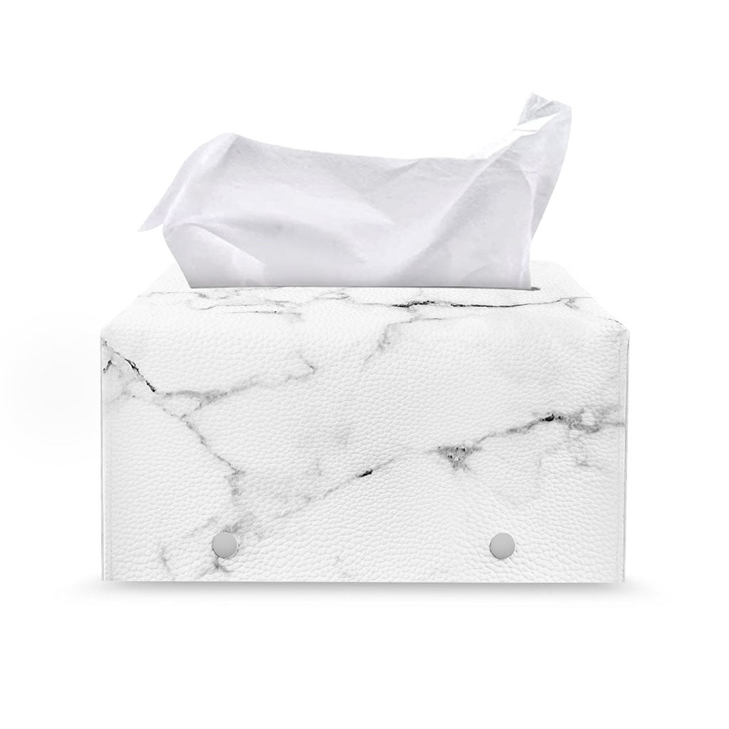 White Grunge Marble Print Leather Tissue Box Cover