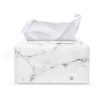 White Grunge Marble Print Leather Tissue Box Cover