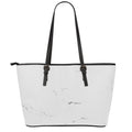 White Grunge Marble Print Leather Tote Bag With Zipper