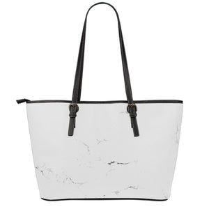 White Grunge Marble Print Leather Tote Bag