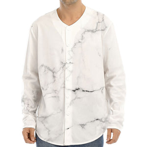 White Grunge Marble Print Long Sleeve Baseball Jersey