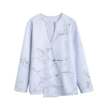 White Grunge Marble Print Long Sleeve Short Coat