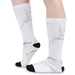 White Grunge Marble Print Long Socks