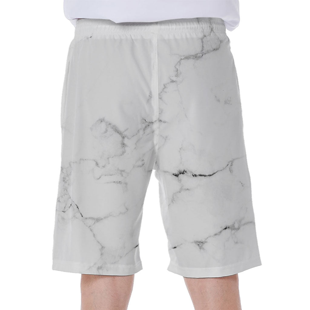 White Grunge Marble Print Men's Beach Shorts