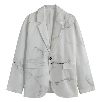 White Grunge Marble Print Men's Blazer