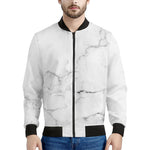 White Grunge Marble Print Men's Bomber Jacket