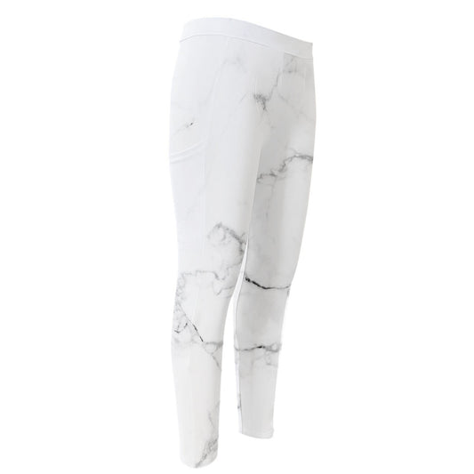 White Grunge Marble Print Men's Compression Pants