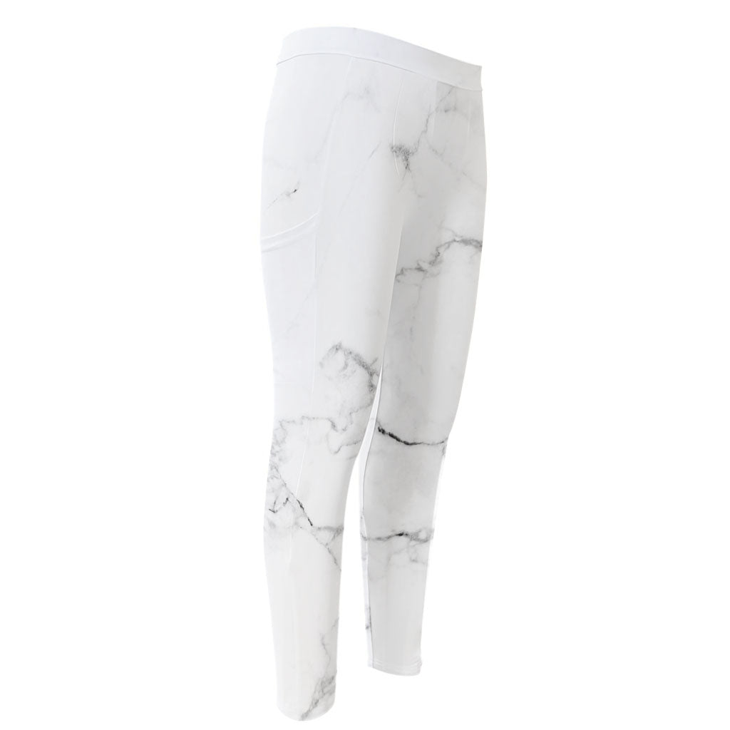 White Grunge Marble Print Men's Compression Pants