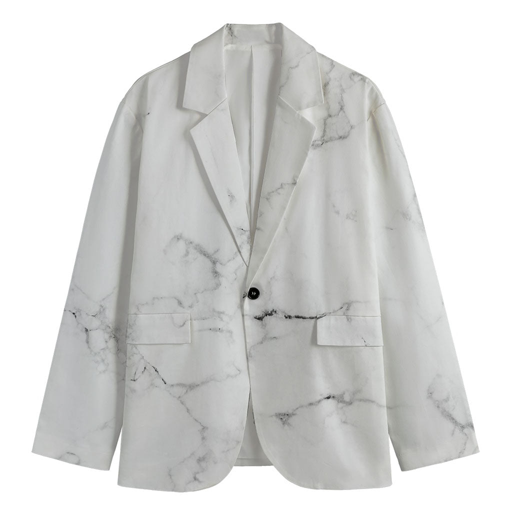 White Grunge Marble Print Men's Cotton Blazer