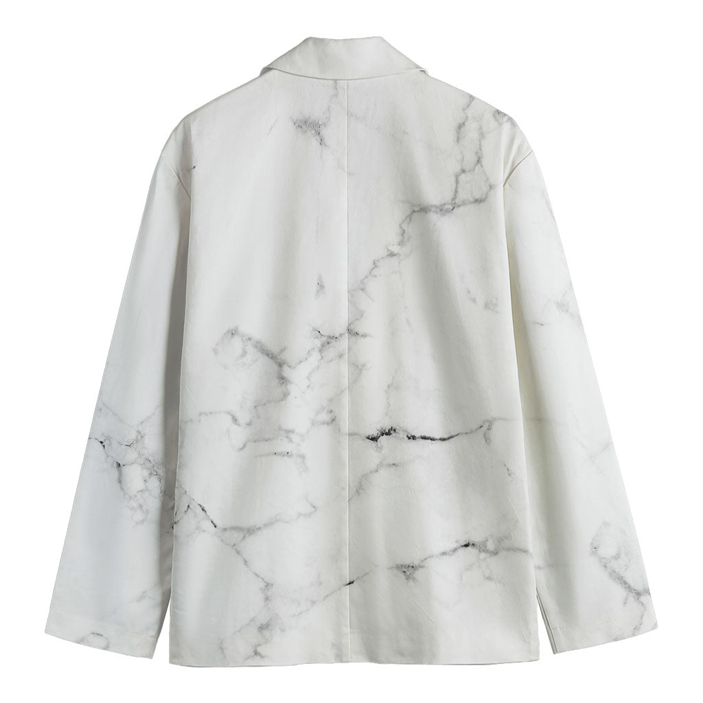 White Grunge Marble Print Men's Cotton Blazer
