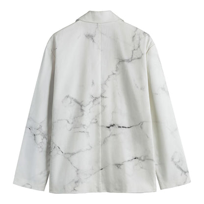 White Grunge Marble Print Men's Cotton Blazer