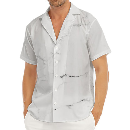 White Grunge Marble Print Men's Deep V-Neck Shirt