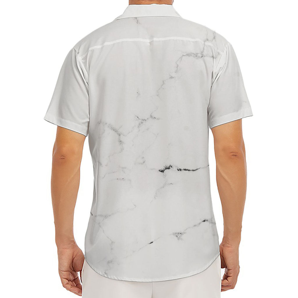 White Grunge Marble Print Men's Deep V-Neck Shirt