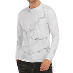 White Grunge Marble Print Men's Long Sleeve Rash Guard