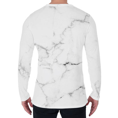 White Grunge Marble Print Men's Long Sleeve T-Shirt