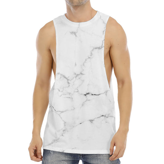 White Grunge Marble Print Men's Muscle Tank Top