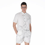 White Grunge Marble Print Men's Rompers