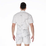 White Grunge Marble Print Men's Rompers