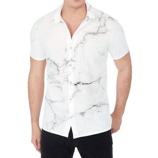 White Grunge Marble Print Men's Shirt