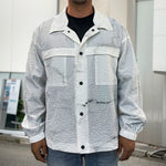 White Grunge Marble Print Men's Shirt Jacket