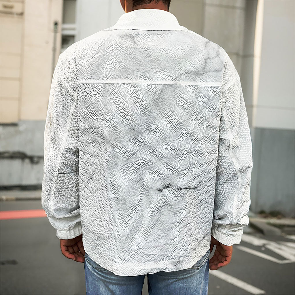 White Grunge Marble Print Men's Shirt Jacket