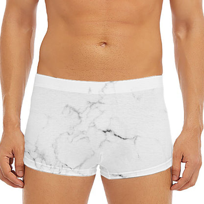White Grunge Marble Print Men's Short Boxer Briefs