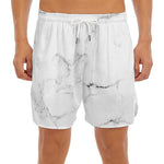 White Grunge Marble Print Men's Split Running Shorts