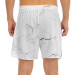 White Grunge Marble Print Men's Split Running Shorts