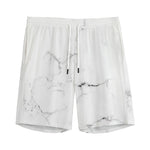 White Grunge Marble Print Men's Sports Shorts