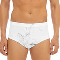 White Grunge Marble Print Men's Triangle Swim Briefs