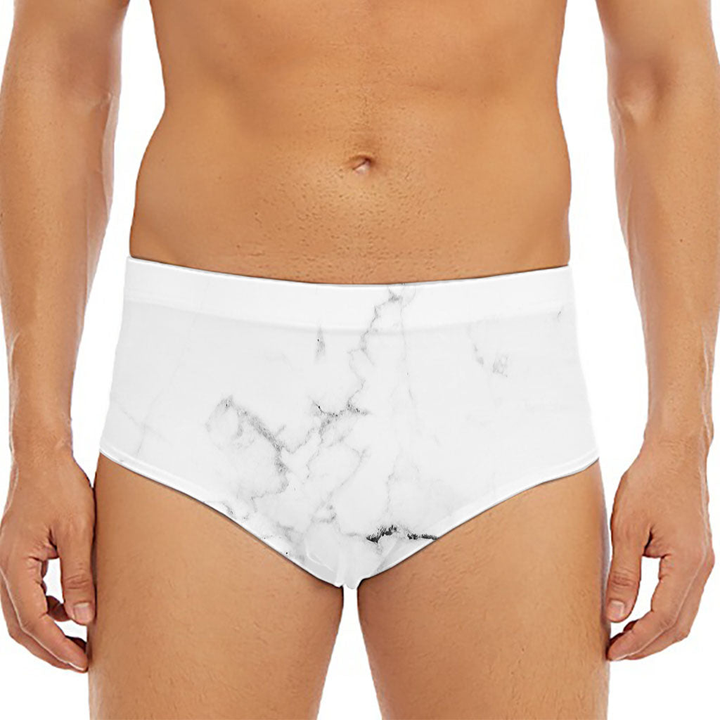 White Grunge Marble Print Men's Triangle Swim Briefs