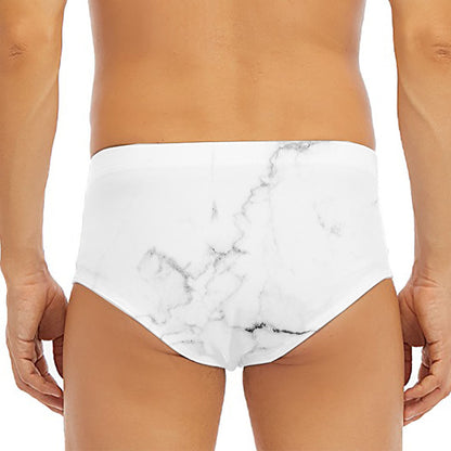 White Grunge Marble Print Men's Triangle Swim Briefs