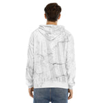 White Grunge Marble Print Men's Velvet Pullover Hoodie