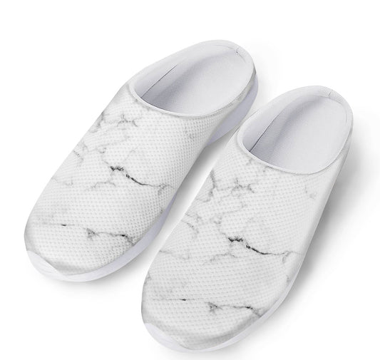 White Grunge Marble Print Mesh Casual Shoes