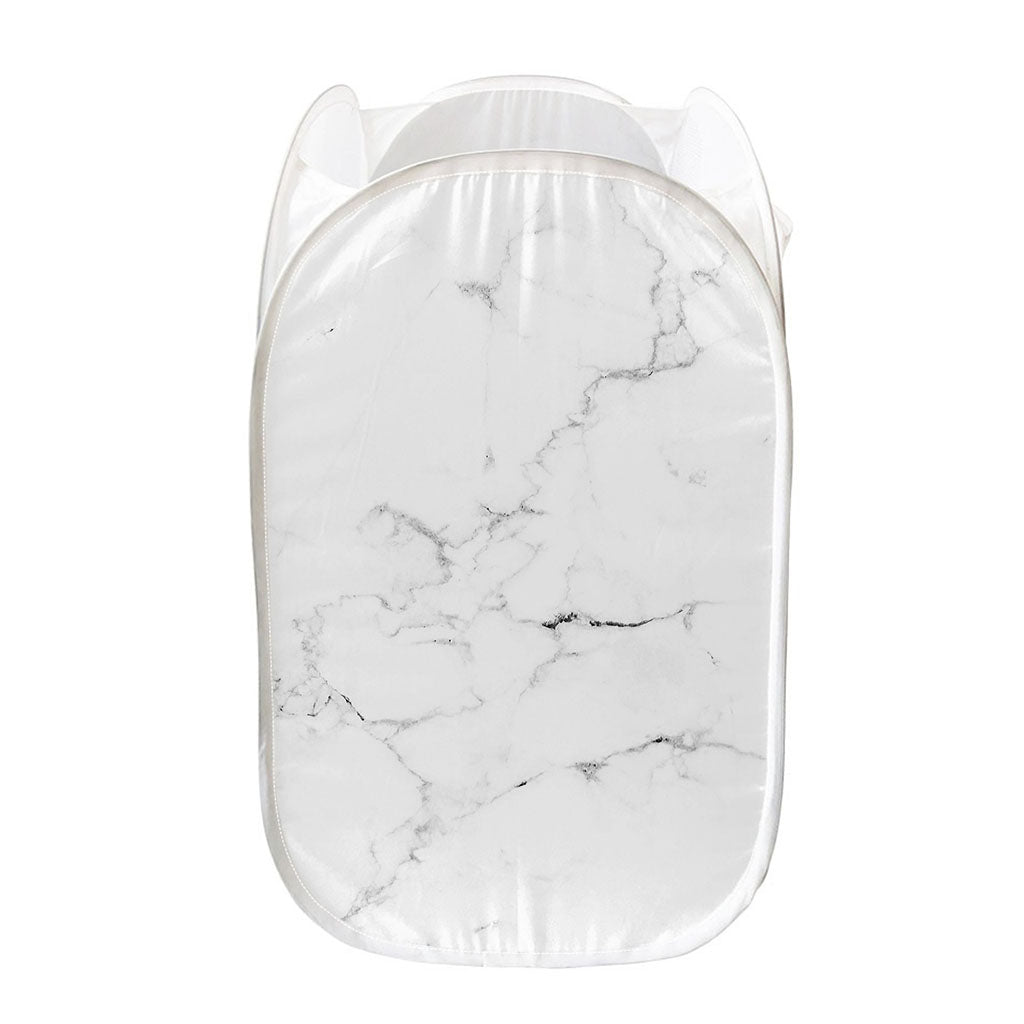 White Grunge Marble Print Mesh Laundry Hamper