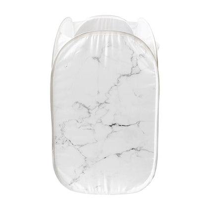 White Grunge Marble Print Mesh Laundry Hamper