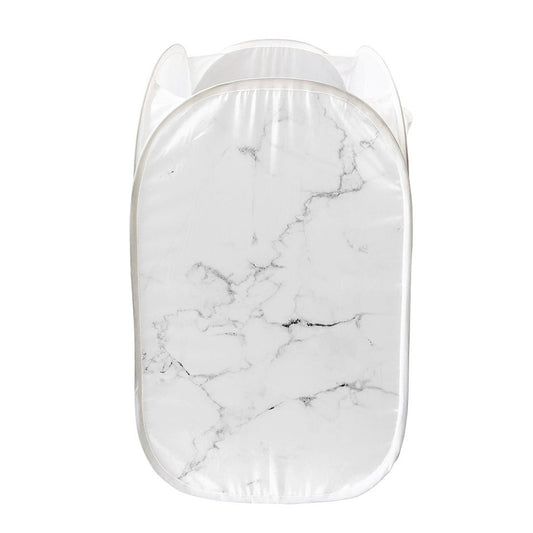 White Grunge Marble Print Mesh Laundry Hamper