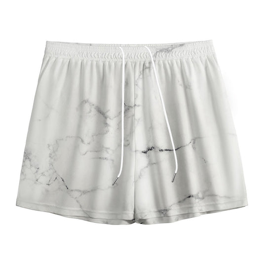 White Grunge Marble Print Mesh Shorts