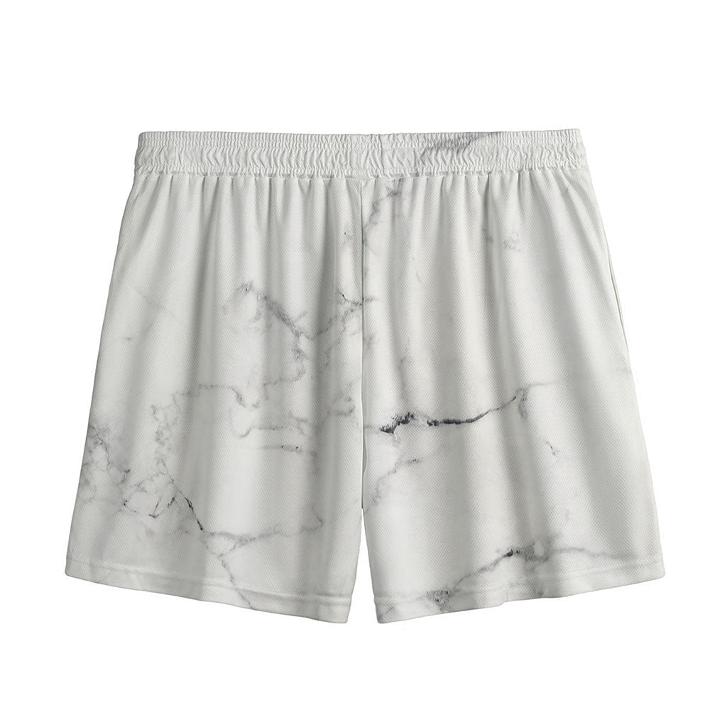 White Grunge Marble Print Mesh Shorts
