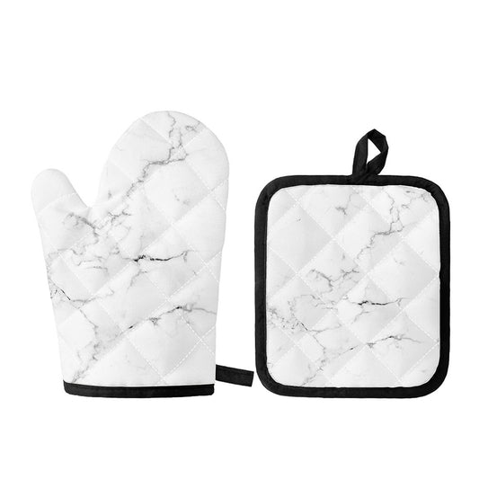 White Grunge Marble Print Oven Mitt And Pot Holder Set