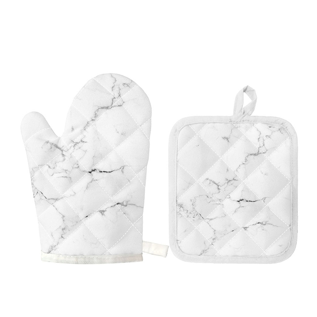 White Grunge Marble Print Oven Mitt And Pot Holder Set