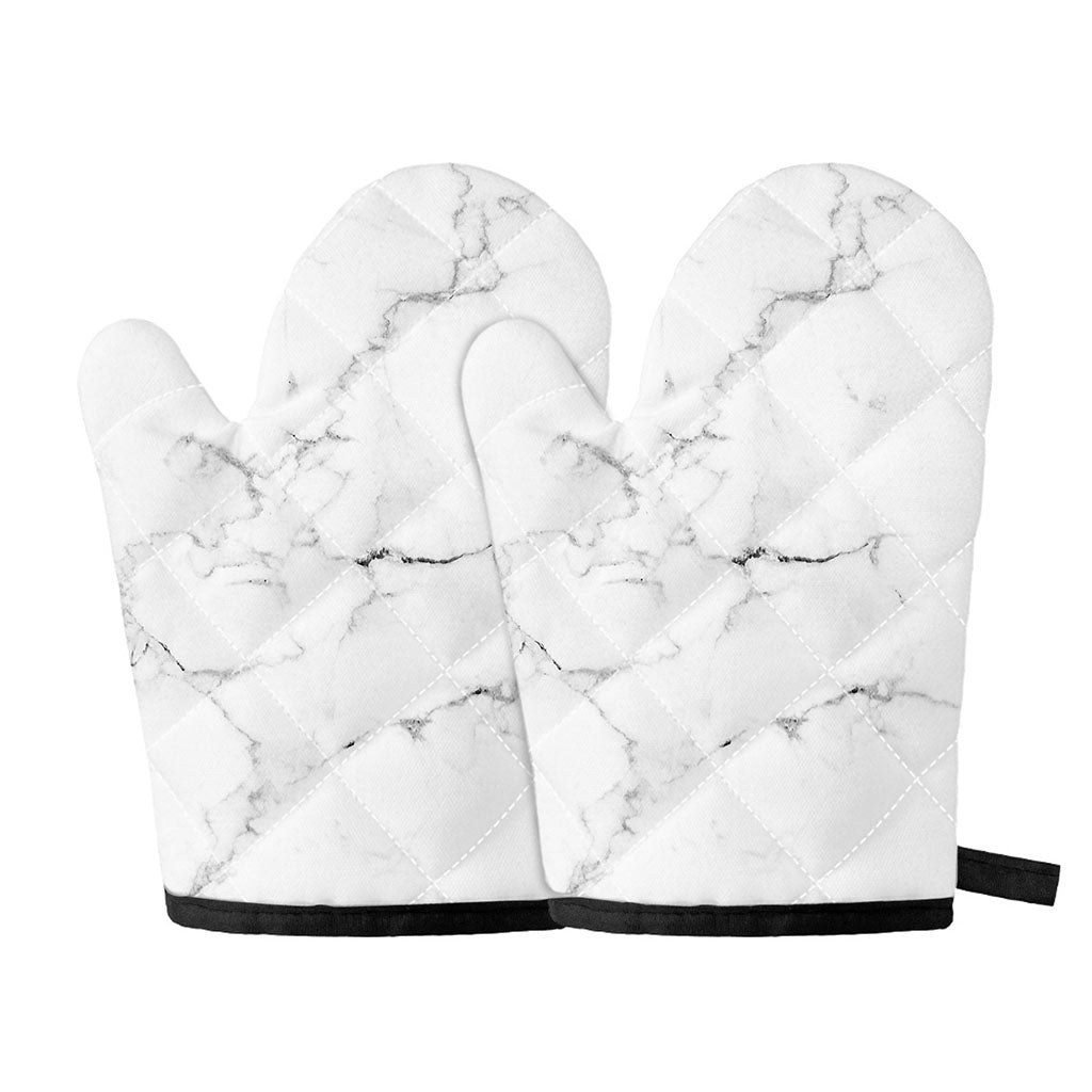White Grunge Marble Print Oven Mitts