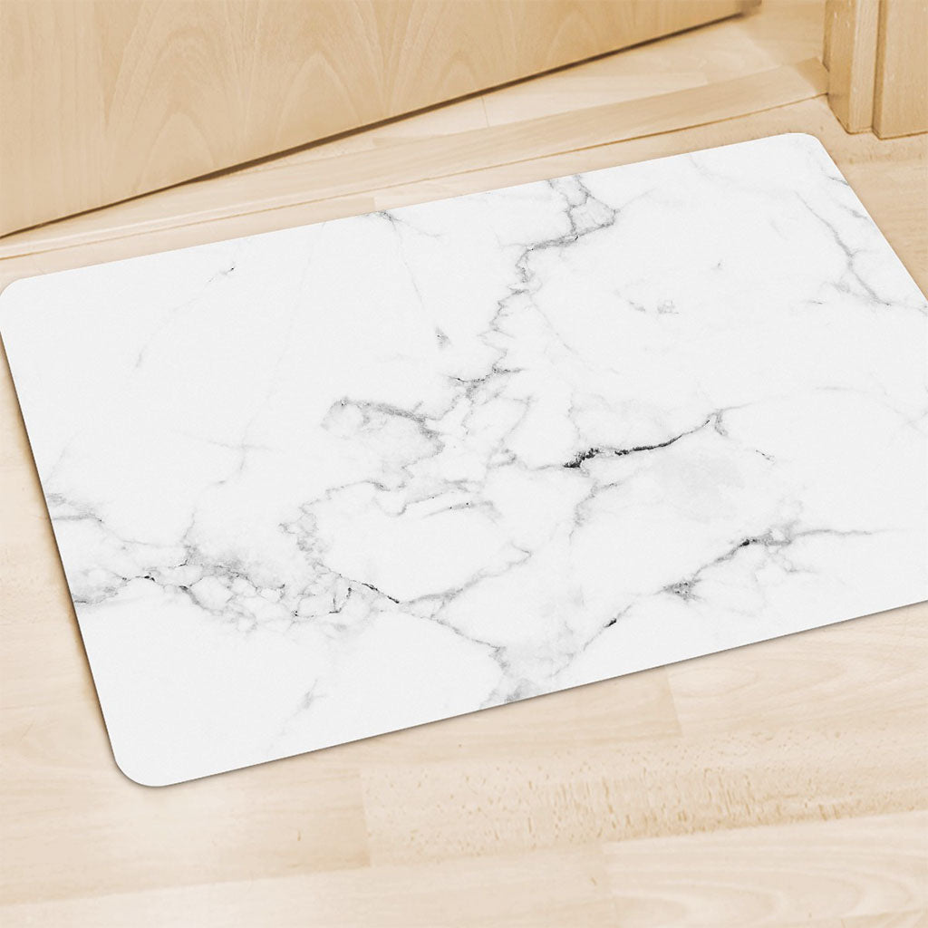 White Grunge Marble Print Polyester Doormat