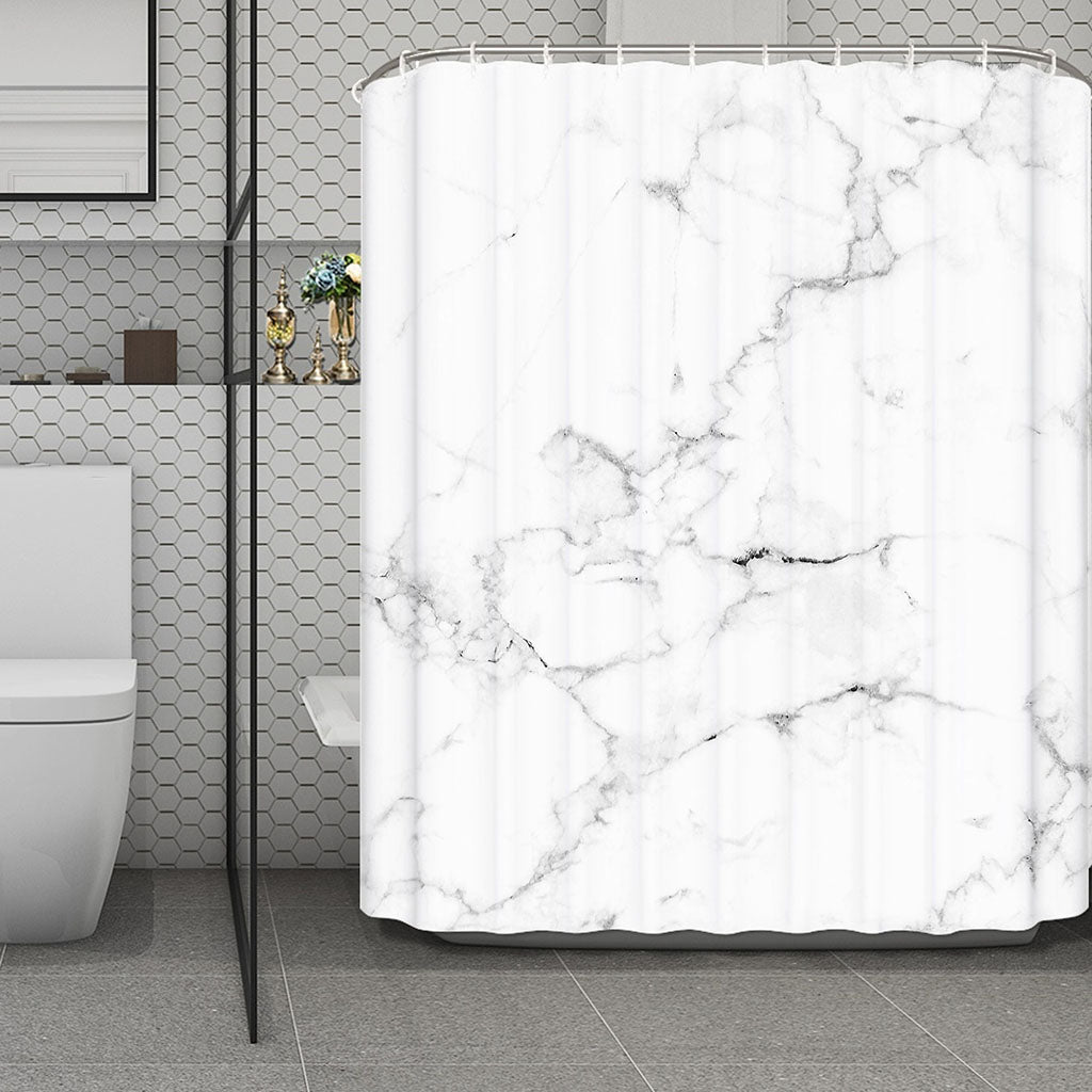 White Grunge Marble Print Polyester Shower Curtain